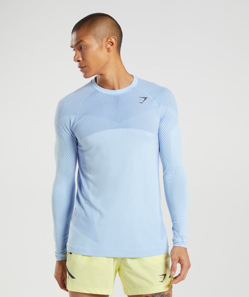 Men\'s Gymshark Apex Seamless Long Sleeve T-Shirts Light Blue | CA A16N5D